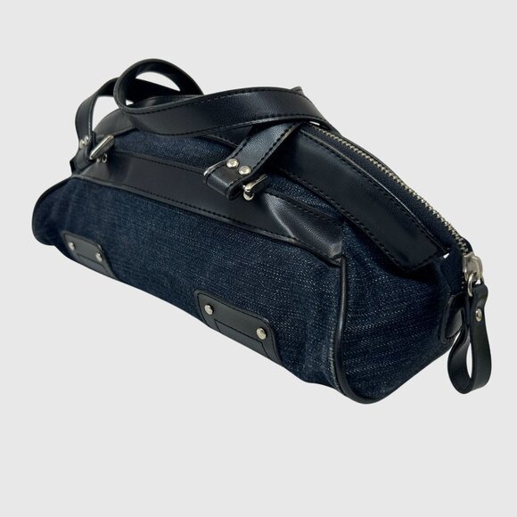 Roxy Womens Blue Denim & Black Faux Leather Handbag  Dual Handles & Zip Closure - Picture 3 of 10